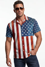 Hawaiian Aloha Shirt Men's Usa Flag Modern Short Sleeve