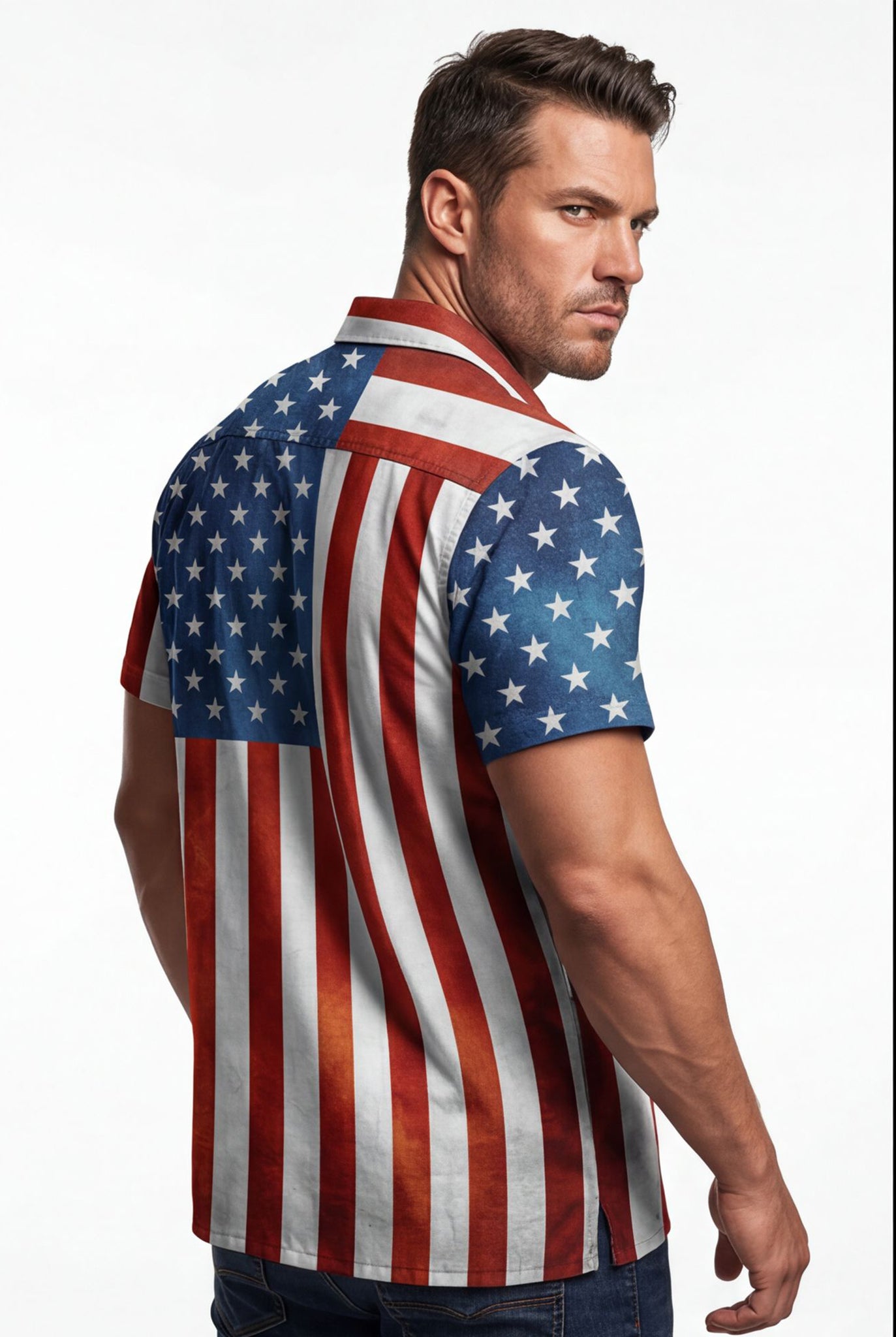 Hawaiian Aloha Shirt Men's Usa Flag Modern Short Sleeve