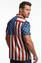 Hawaiian Aloha Shirt Men's Usa Flag Modern Short Sleeve