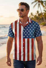 Hawaiian Aloha Shirt Men's Usa Flag Modern Short Sleeve