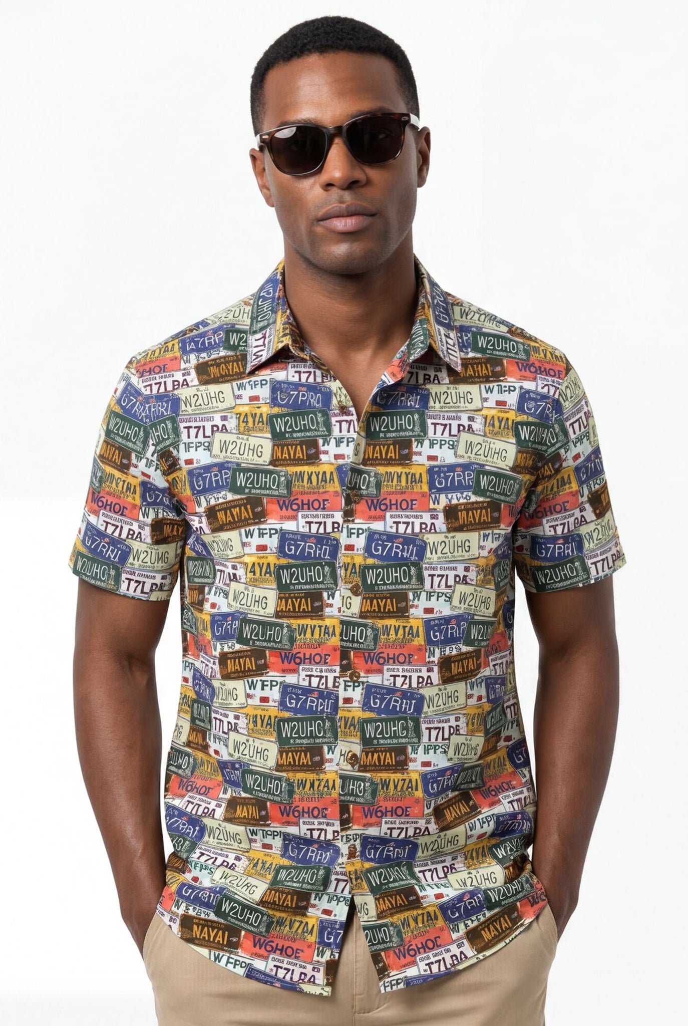 Hawaiian Aloha Shirt Vintage Car Plates Classical Short Sleeve