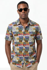 Hawaiian Aloha Shirt Vintage Car Plates Classical Short Sleeve
