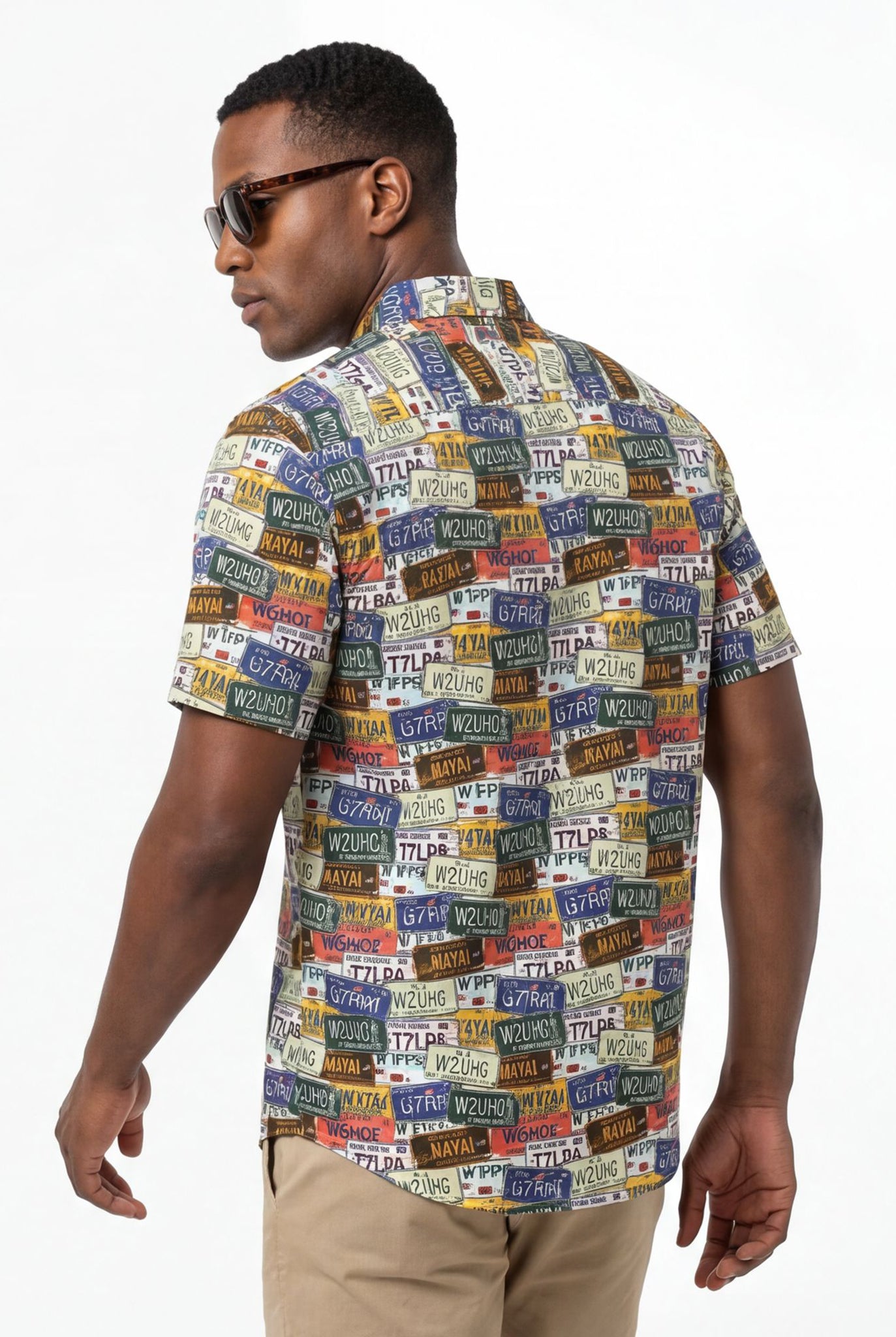 Hawaiian Aloha Shirt Vintage Car Plates Classical Short Sleeve