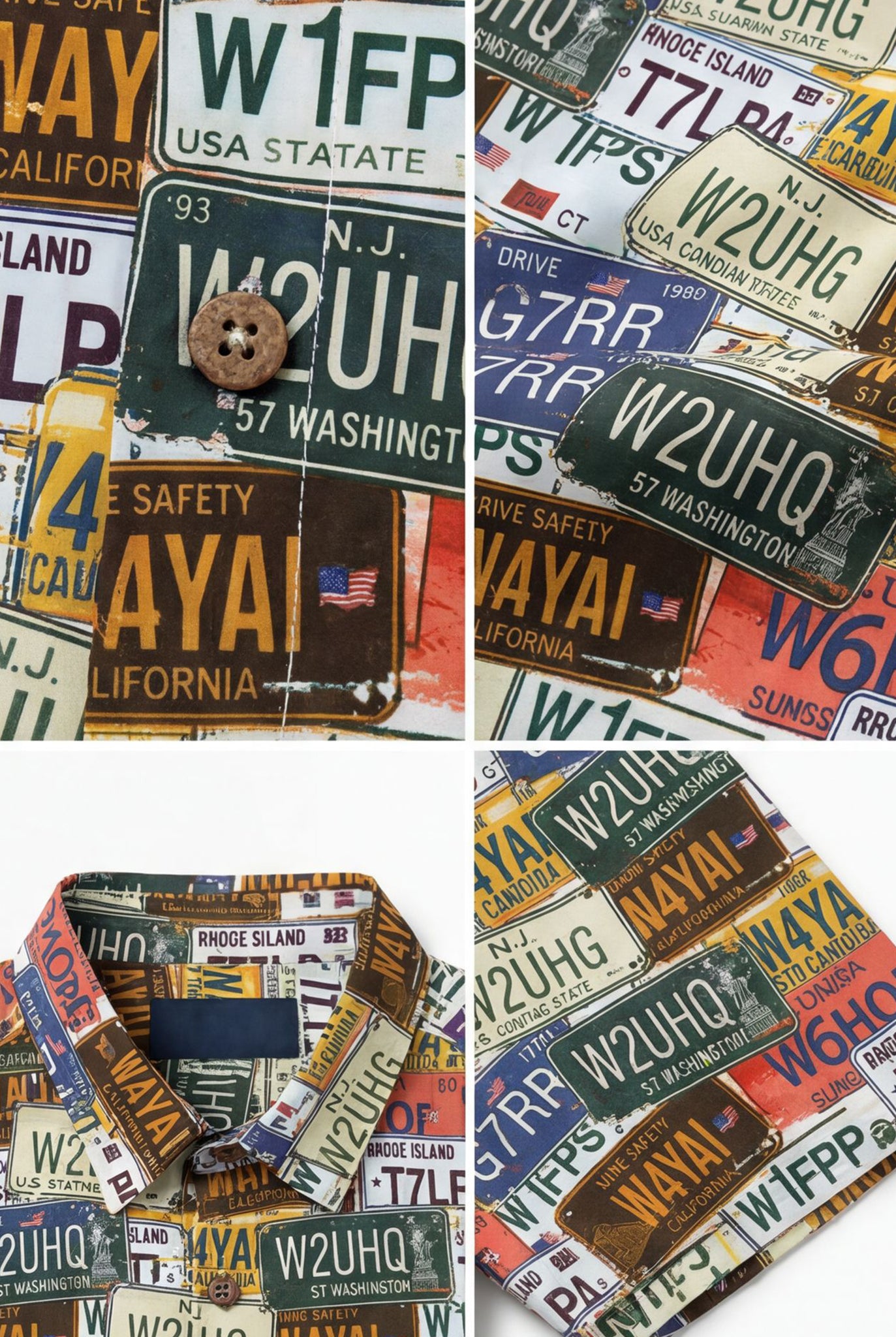 Hawaiian Aloha Shirt Vintage Car Plates Classical Short Sleeve