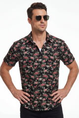 Hawaiian Shirt Aloha Floral Flower Black Tropical Classic Short Sleeve