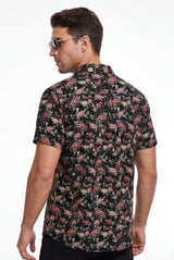 Hawaiian Shirt Aloha Floral Flower Black Tropical Classic Short Sleeve