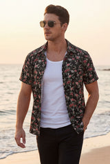 Hawaiian Shirt Aloha Floral Flower Black Tropical Classic Short Sleeve