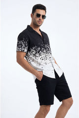 Hawaiian Shirt White Black Degrade Modern Short Sleeve Aloha Style