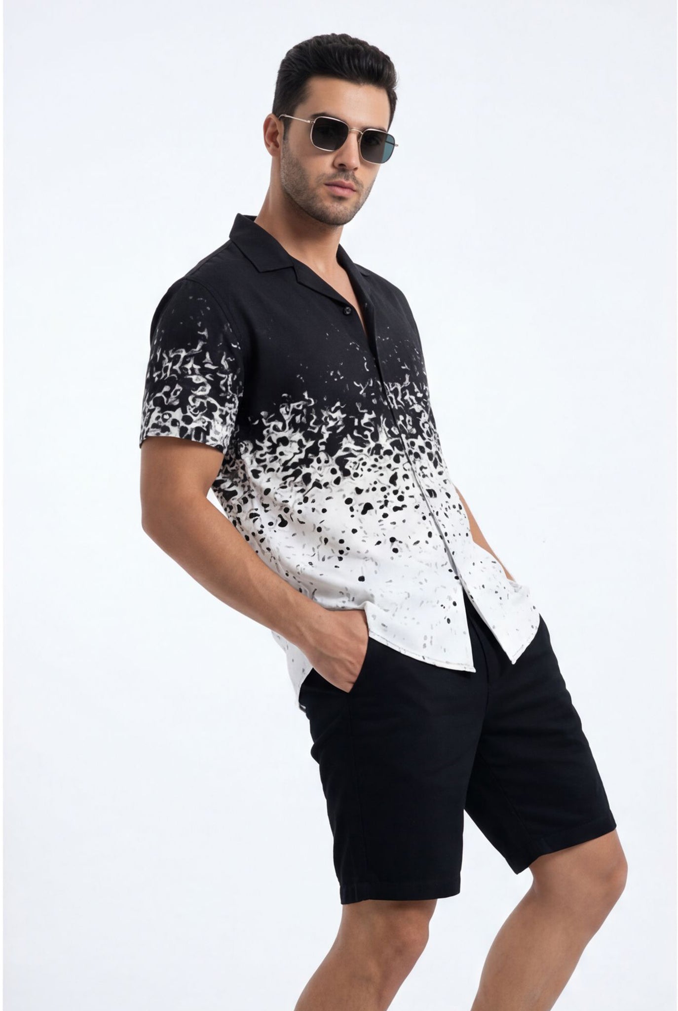 Hawaiian Shirt White Black Degrade Modern Short Sleeve Aloha Style