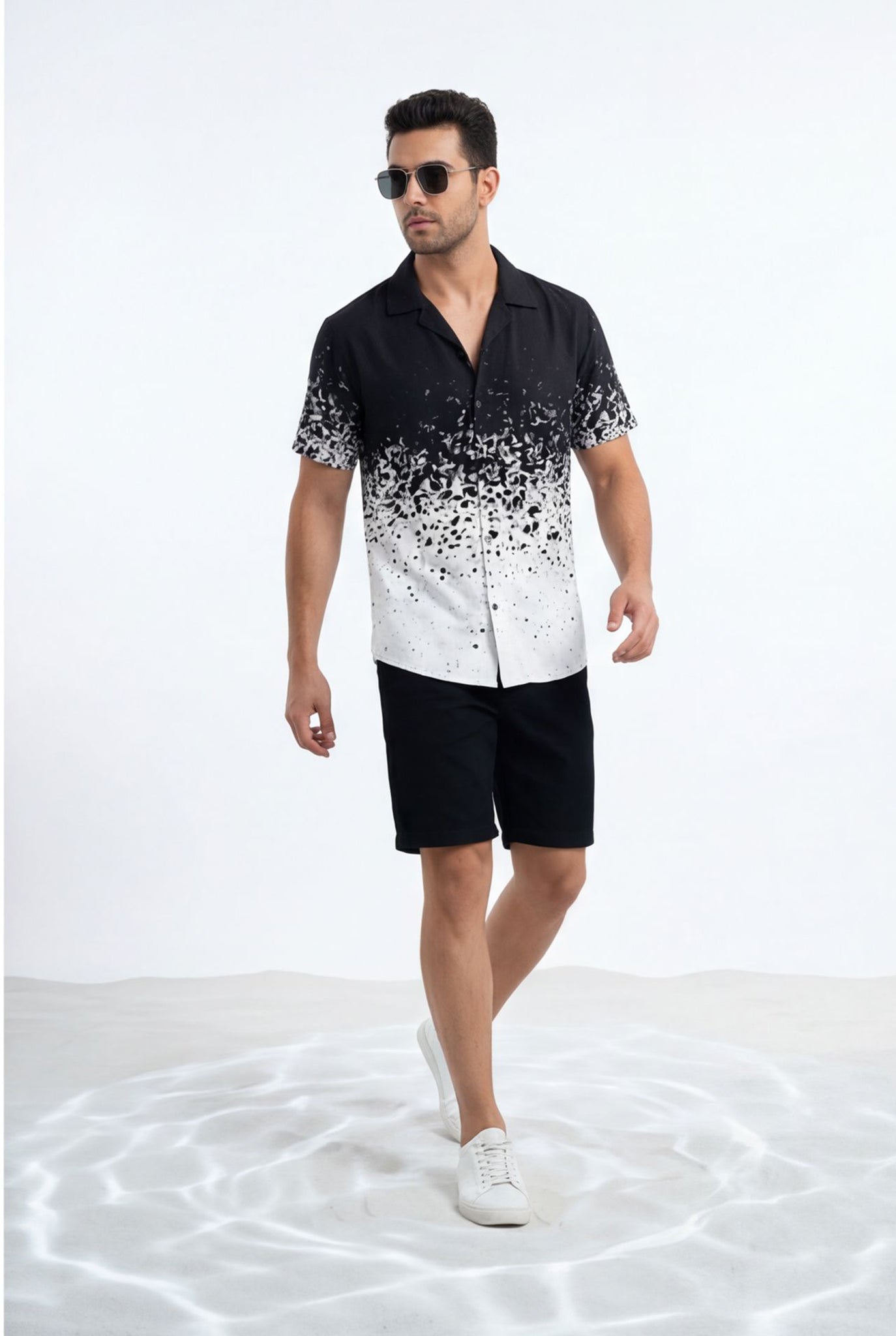 Hawaiian Shirt White Black Degrade Modern Short Sleeve Aloha Style