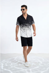Hawaiian Shirt White Black Degrade Modern Short Sleeve Aloha Style