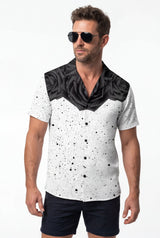 Hawaiian Aloha Shirt Men's White Black Rose Modern Short Sleeve