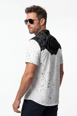 Hawaiian Aloha Shirt Men's White Black Rose Modern Short Sleeve