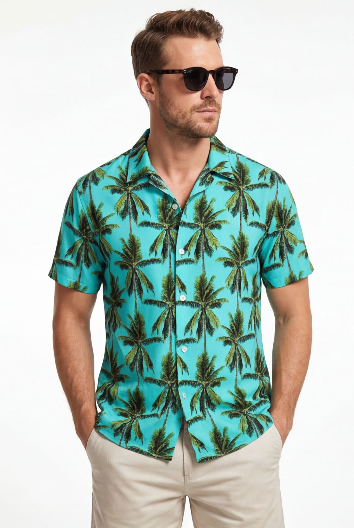 Hawaiian Aloha Shirt Men's Tropical Blue Classical Short Sleeve