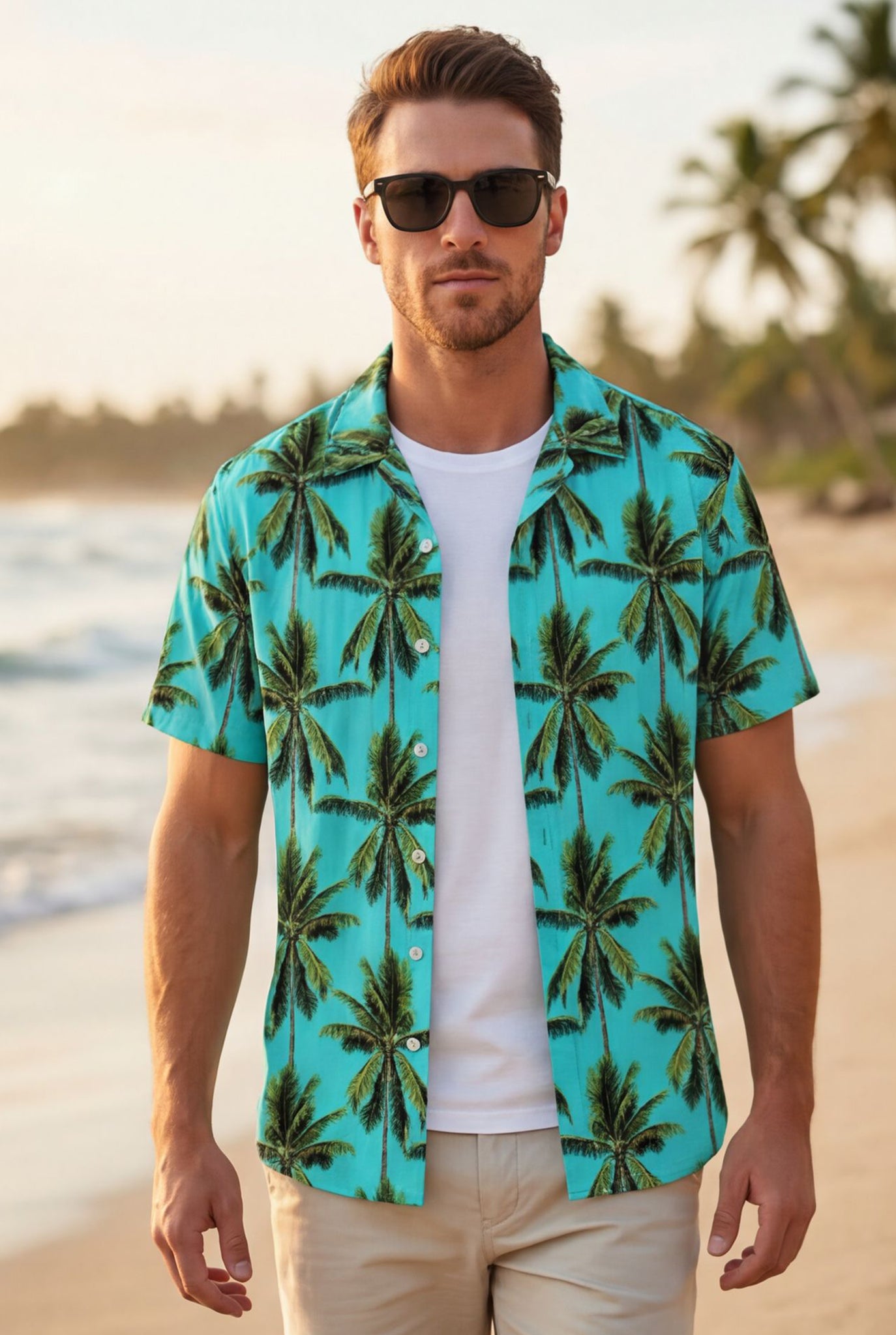 Hawaiian Aloha Shirt Men's Tropical Blue Classical Short Sleeve