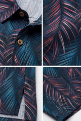 Hawaiian Aloha Palm Leafs Blue Tropical Classic Short Sleeve