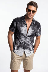 Hawaiian Aloha Shirt Men's Black White Degrade Fade Short Sleeve