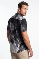 Hawaiian Aloha Shirt Men's Black White Degrade Fade Short Sleeve