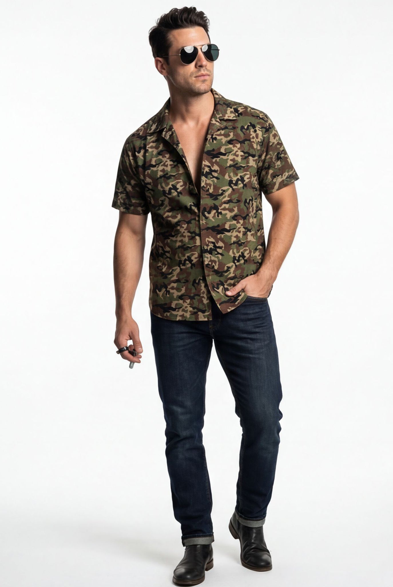 Hawaiian Shirt Men's Camo Army Aloha Short Sleeve