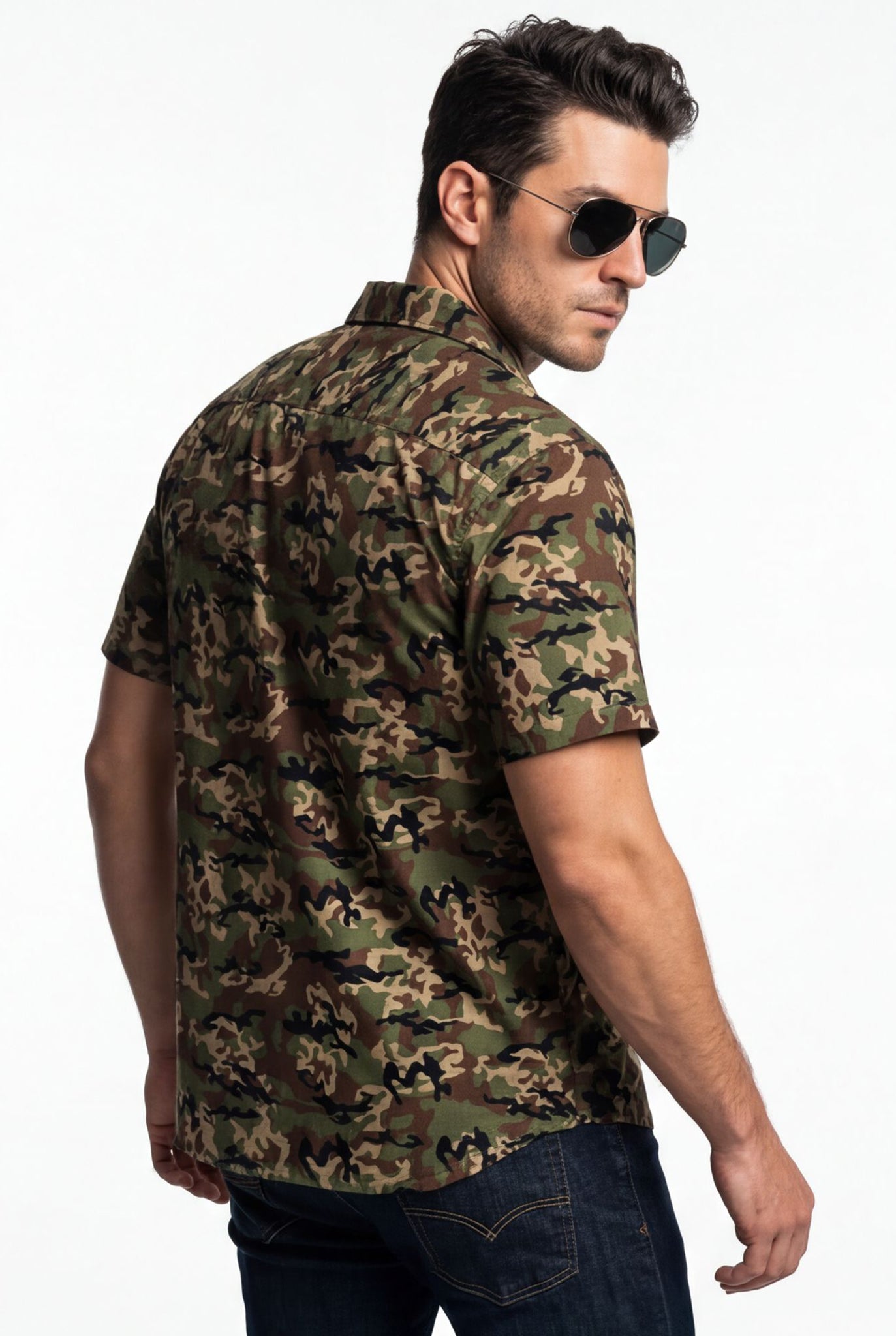 Hawaiian Shirt Men's Camo Army Aloha Short Sleeve