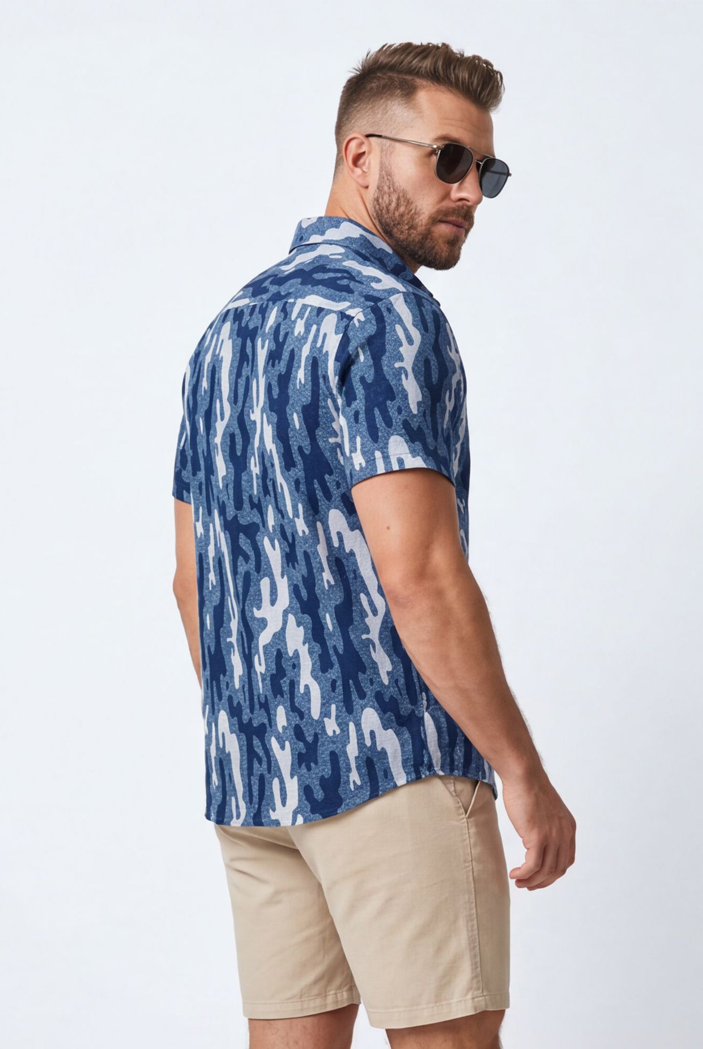 Hawaiian Shirt Men's Camo Denim Style Aloha Short Sleeve