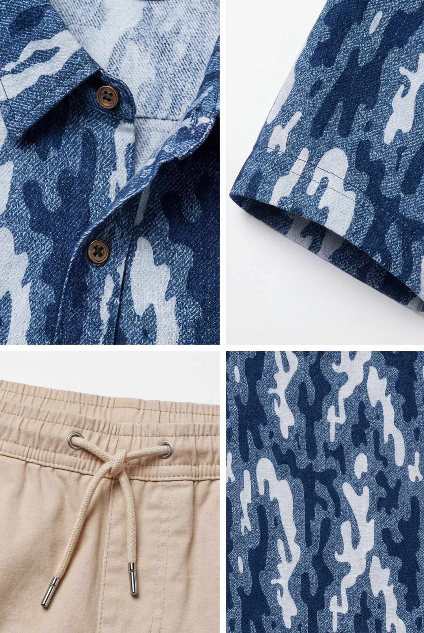 Hawaiian Shirt Men's Camo Denim Style Aloha Short Sleeve