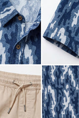 Hawaiian Shirt Men's Camo Denim Style Aloha Short Sleeve