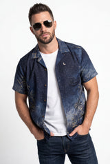 Hawaiian Shirt Men's Tropical Night Moon Flower Aloha Short Sleeve
