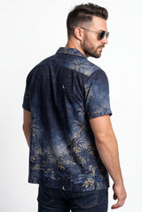 Hawaiian Shirt Men's Tropical Night Moon Flower Aloha Short Sleeve