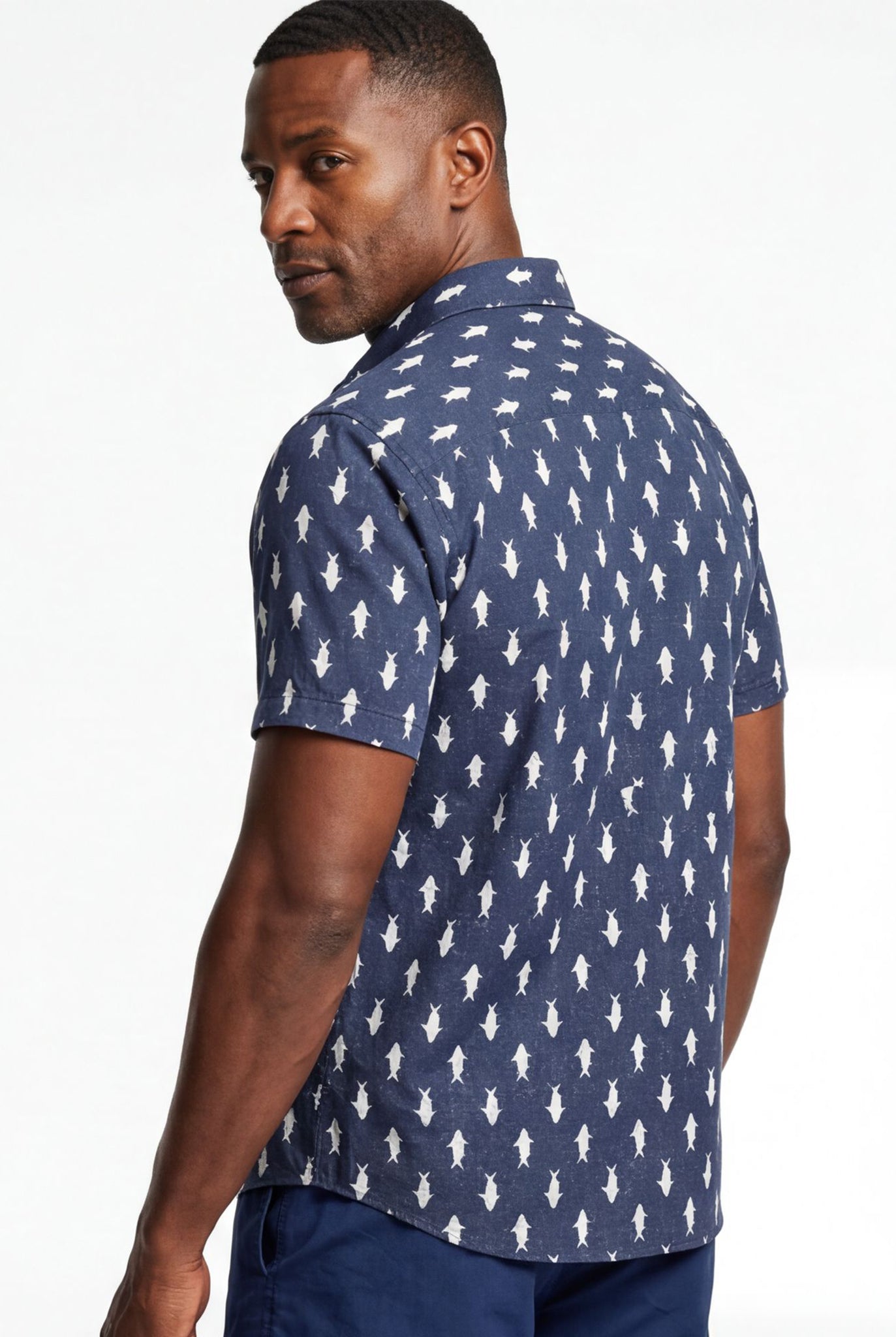 Hawaiian Shirt Men's Blue Sharks Style Aloha Short Sleeve