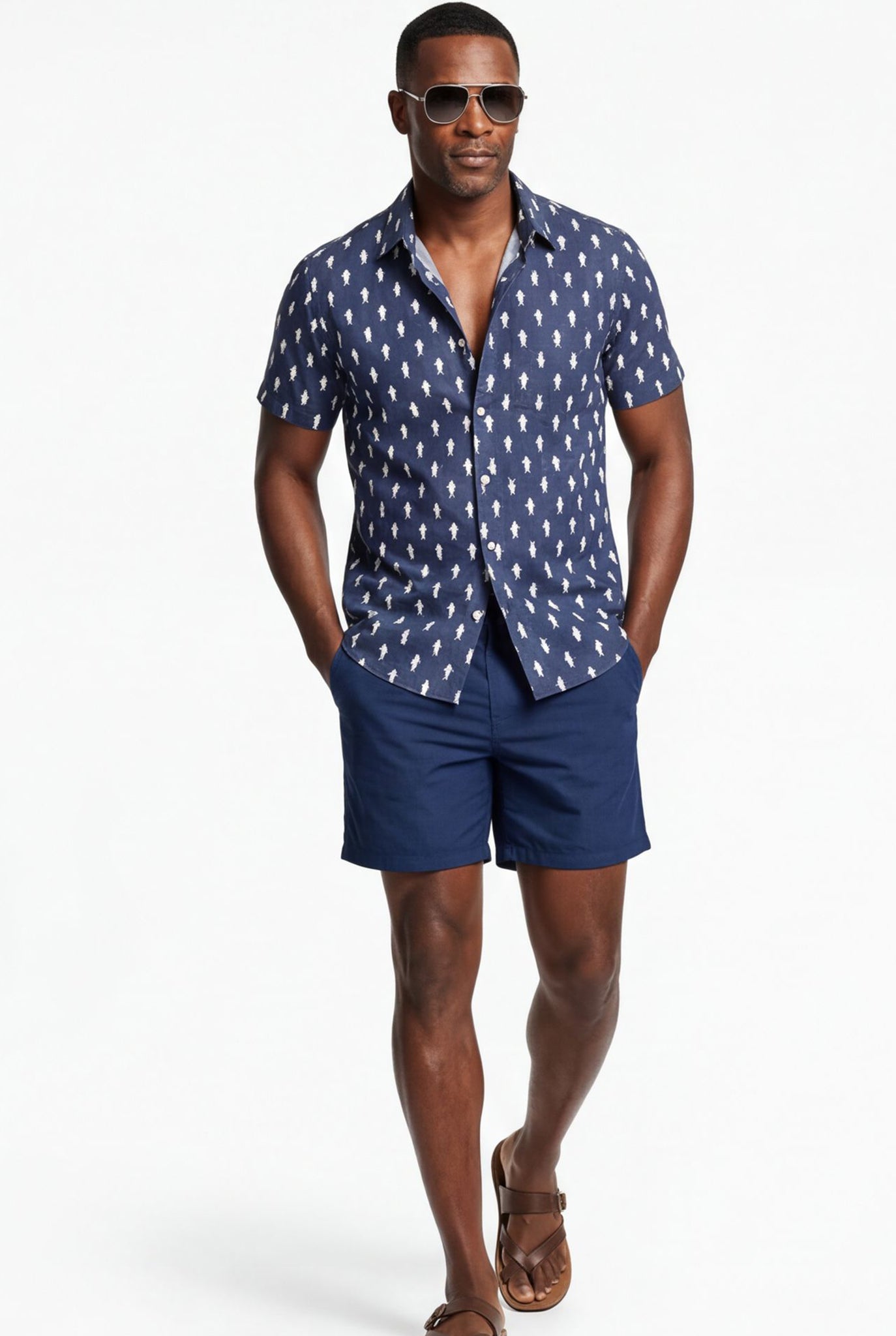 Hawaiian Shirt Men's Blue Sharks Style Aloha Short Sleeve