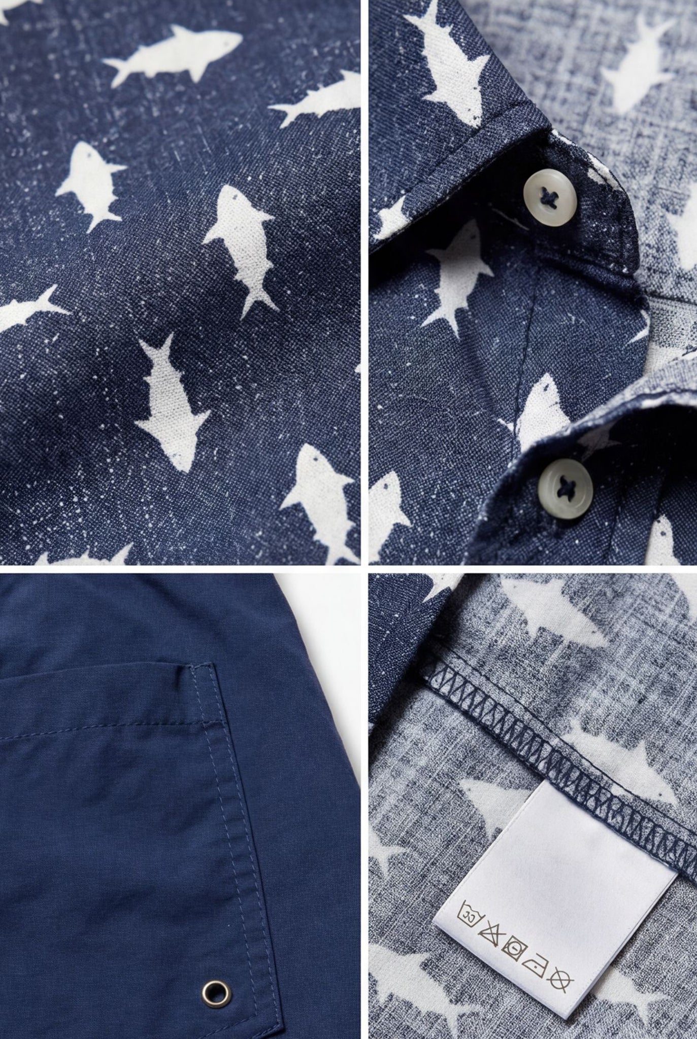 Hawaiian Shirt Men's Blue Sharks Style Aloha Short Sleeve