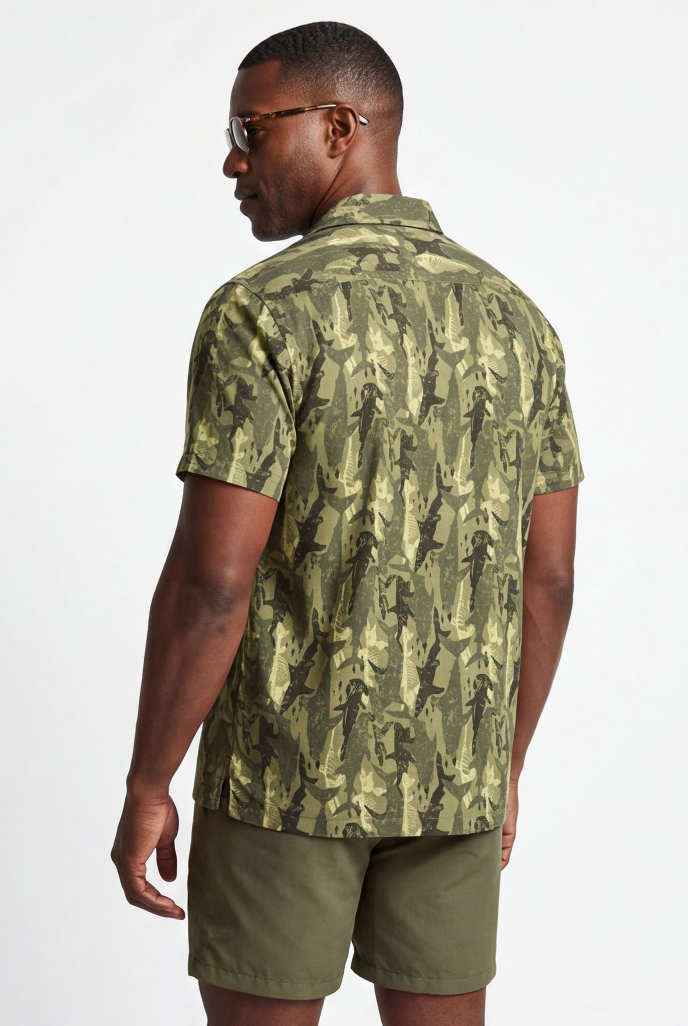 Hawaiian Shirt Men's Camo Shark Army Aloha Short Sleeve