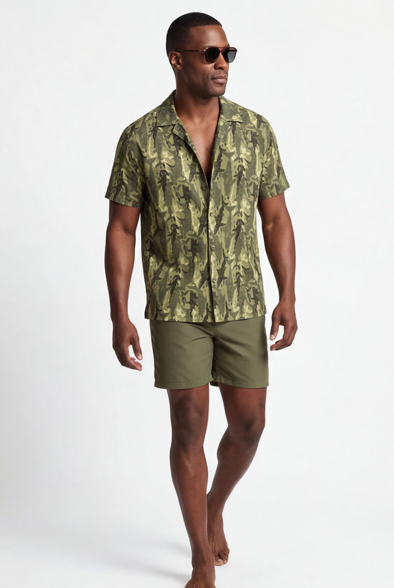 Hawaiian Shirt Men's Camo Shark Army Aloha Short Sleeve