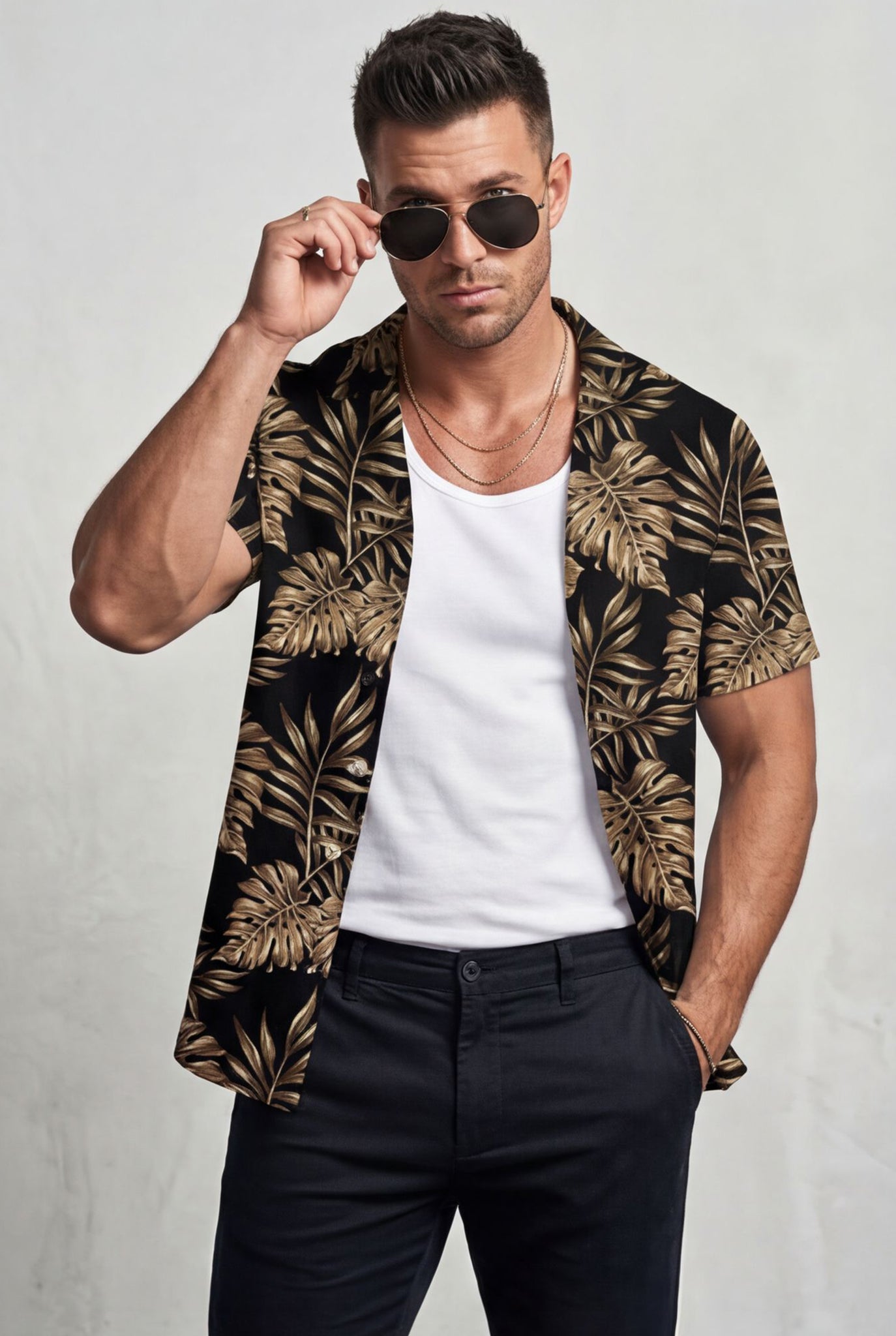 Hawaiian Shirt Men's Tropical Print Golden Aloha Short Sleeve