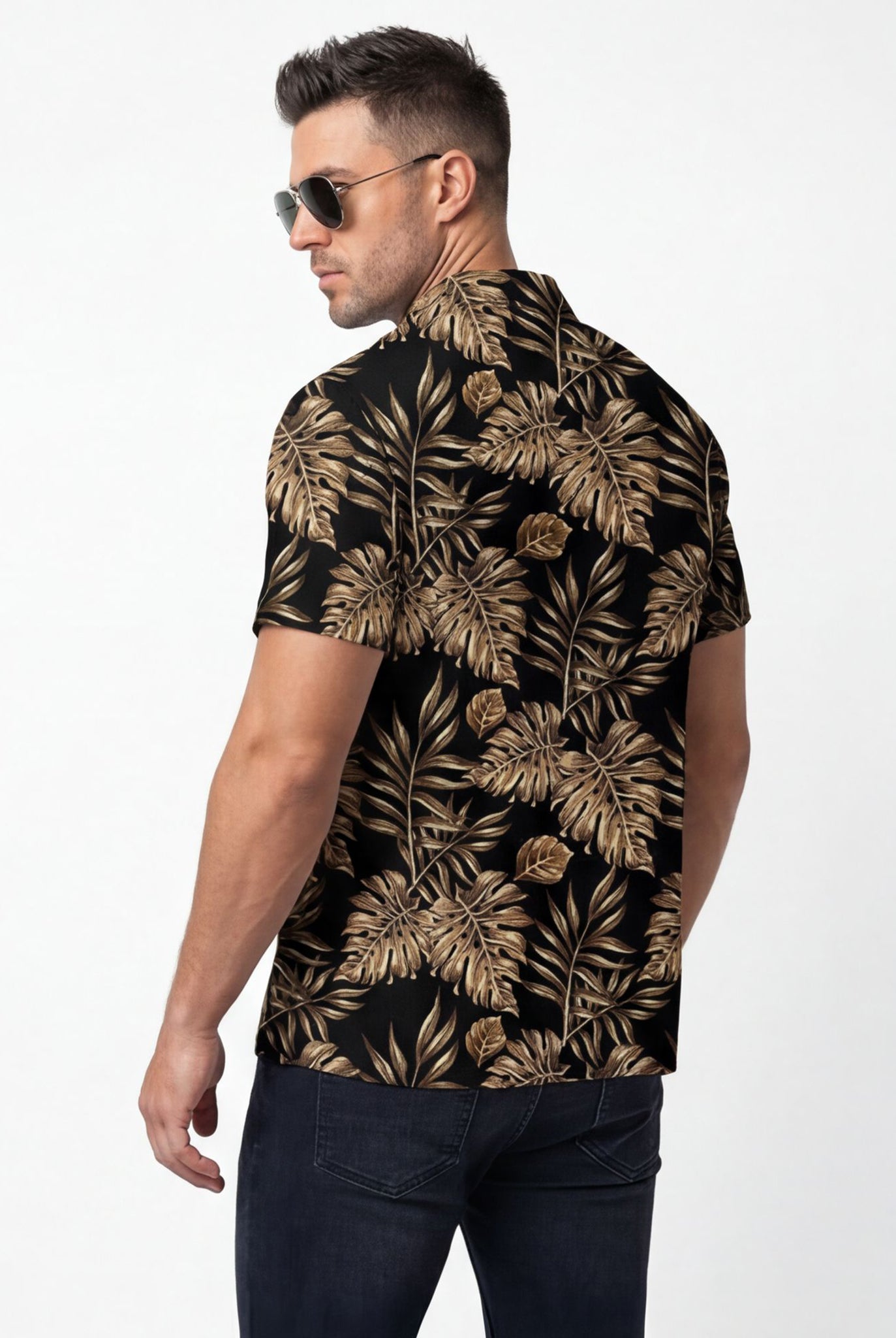 Hawaiian Shirt Men's Tropical Print Golden Aloha Short Sleeve