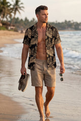 Hawaiian Shirt Men's Tropical Print Golden Aloha Short Sleeve