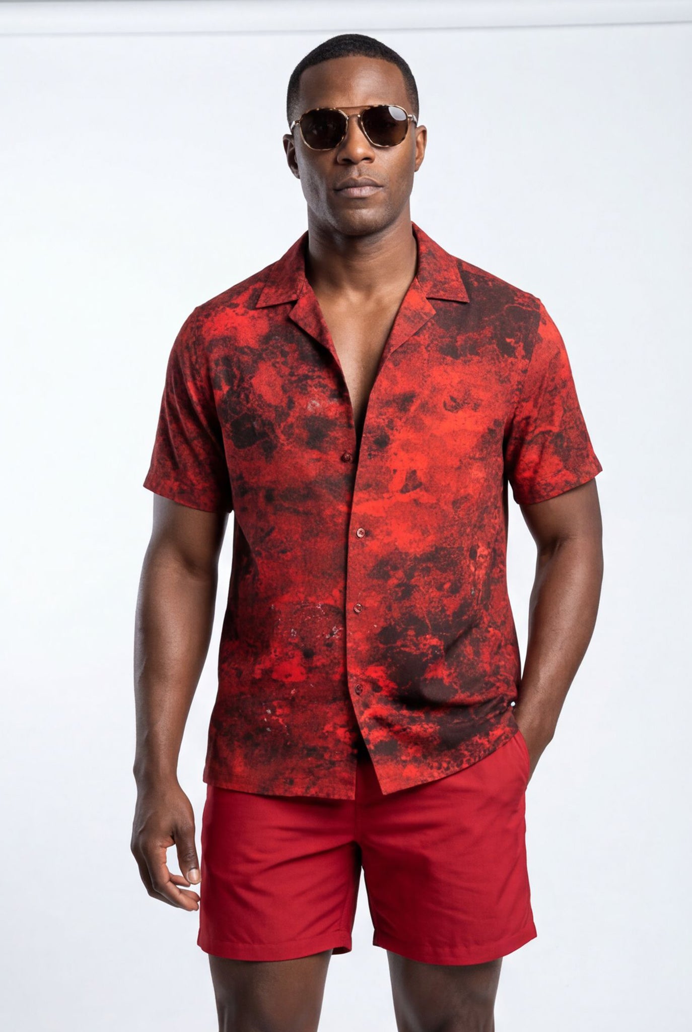 Hawaiian Shirt Men's Volcano Magma Aloha Short Sleeve Casual Button