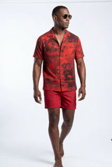 Hawaiian Shirt Men's Volcano Magma Aloha Short Sleeve Casual Button